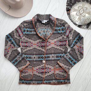 Rhonda Stark Blanket Jacket Wool Blend Concho Western Long Blazer Aztec USA M
